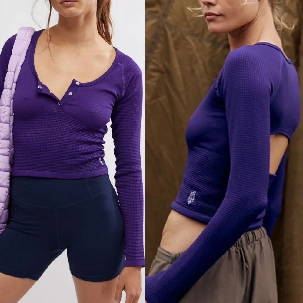 NWT FREE PEOPLE - FP movement bail out ls layer Long Sleeve M/L dark amethyst